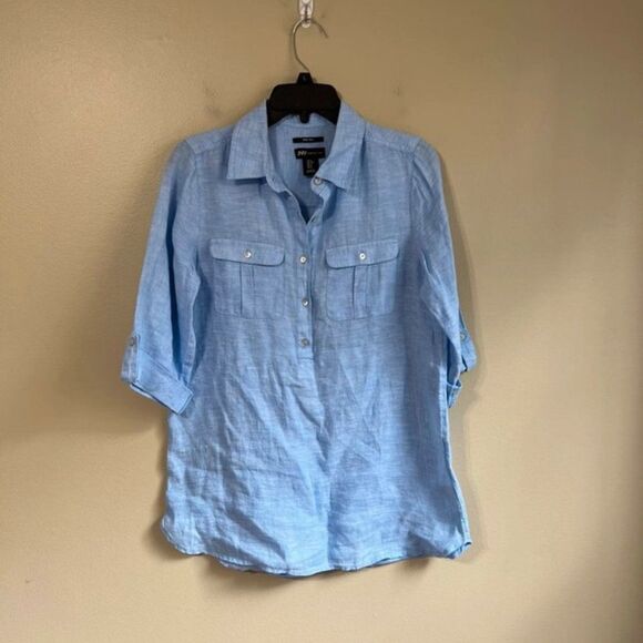 Jones New York small linen light blue blouse - Picture 1 of 4